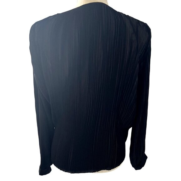 Totême Black Pleated Top V-Neck Long Sleeve XS - Picture 3 of 10